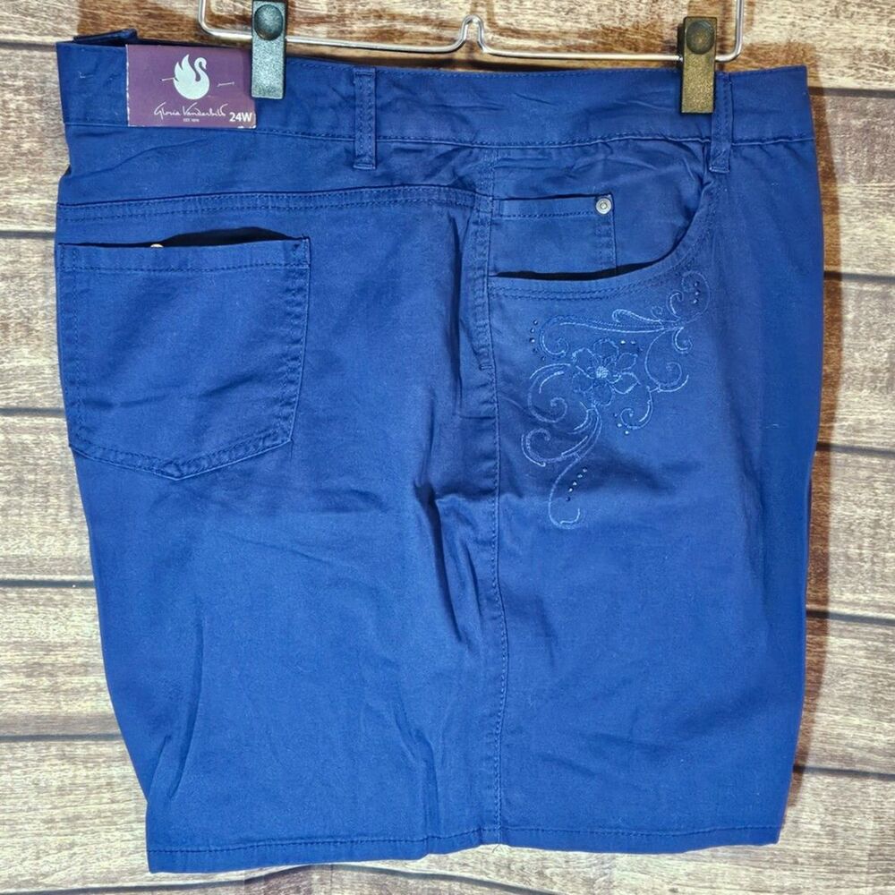 Gloria Vanderbilt Royal Blue Embellished Pocket Shorts 24W 8" Inseam NWT